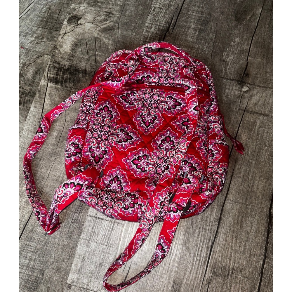 Vera Bradley Quilted Backpack and Cosmetic Bag Set Cherry Blossoms Red Floral - Picture 3 of 9
